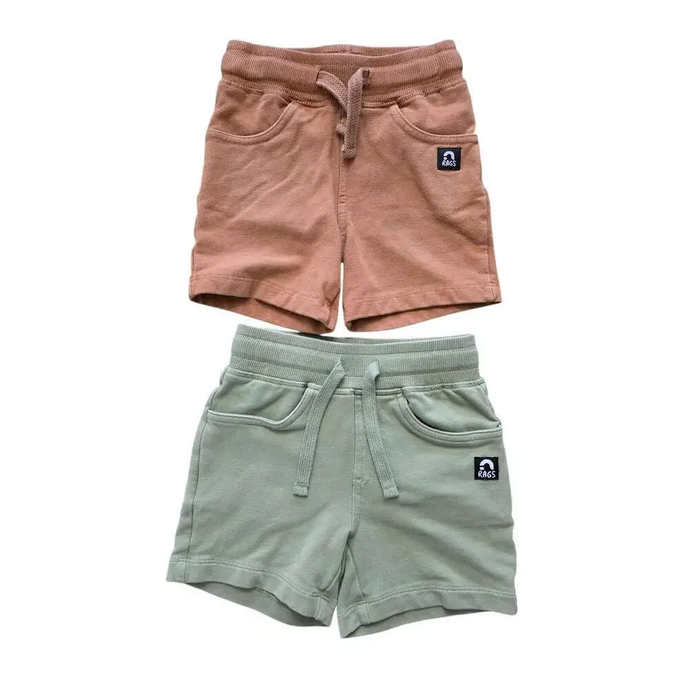 Rags to Raches Essential Shorts Bundle Brown and Green Size 2T